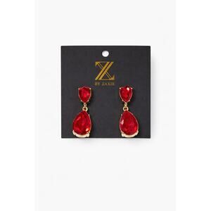 Z by Zaxie Red Teardrop Crystal Dangle Earrings Gold Tone Prom Formal
